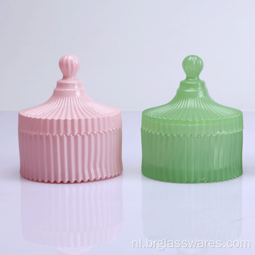 Frosted kleur geribbelde glazen potten voor kaars